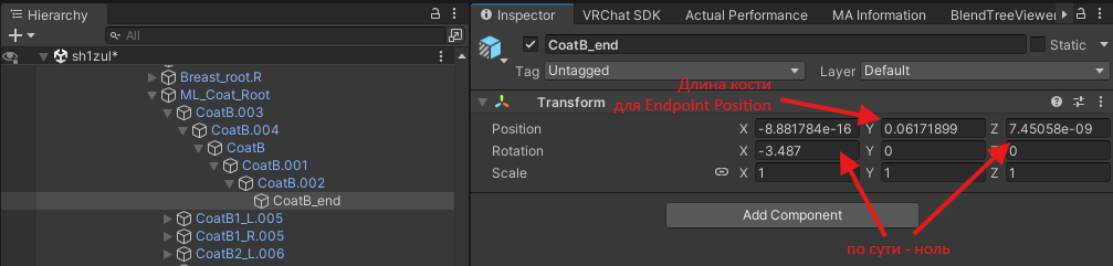 Длина последней кости через end-кость