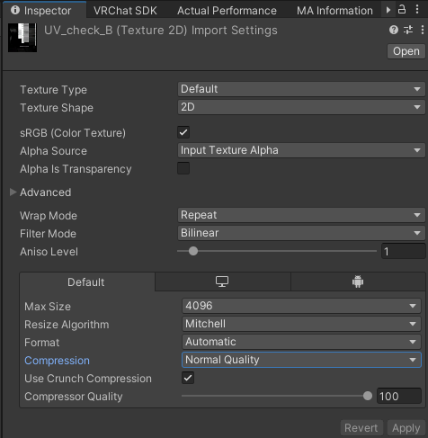 Texture Import settings